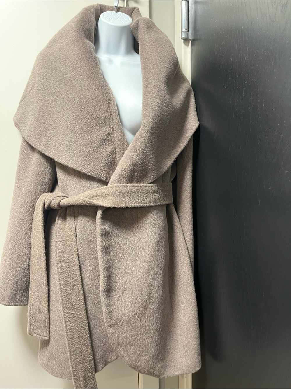 Elie Tahari Taupe Wrap Trench Coat with Self-Tie Belt